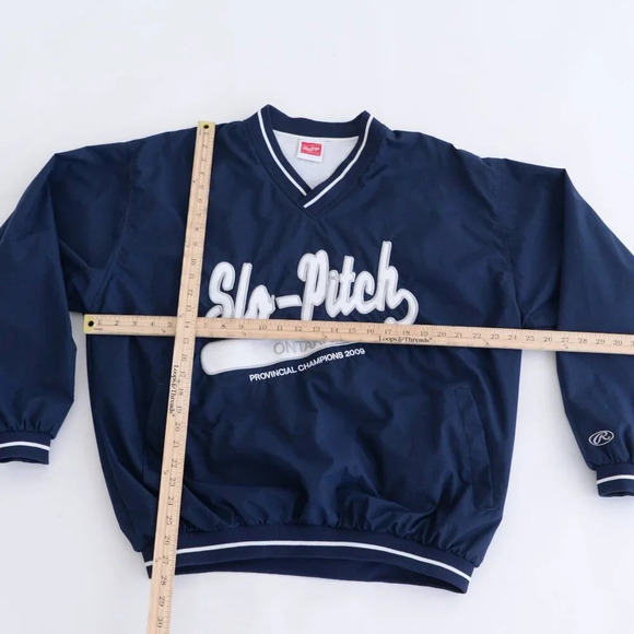 Rawlings Navy White Embroidered Slow Pitch Ontario Champions Windbreaker  Jacket - Picture 4 of 11